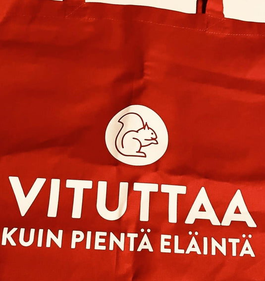 Vituttaa kuin pientä eläintä - kangaskassi – asiakkaan kuva arvostelusta (Jukka)